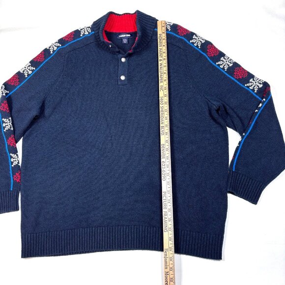 Lands End Wool Blend Fair Isle Nordic Snowflake 1/4 Button Knit Sweater Mens XL - Picture 10 of 11